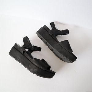 Eileen Fisher Jasper Platform Sandals Black Suede Strappy Summer Shoes Size 8
